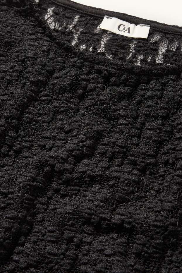 Femmes - Haut court à manches longues à dentelles - slim fit - noir