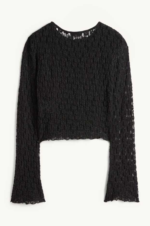 Femmes - Haut court à manches longues à dentelles - slim fit - noir