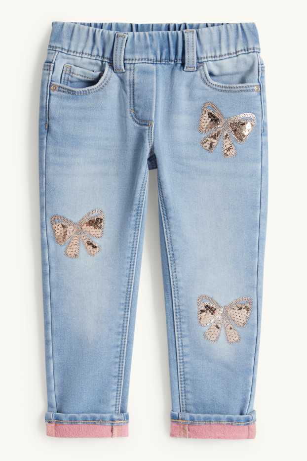 Kinderen: meisjes - Strik - slim jeans - thermojeans - jeansblauw