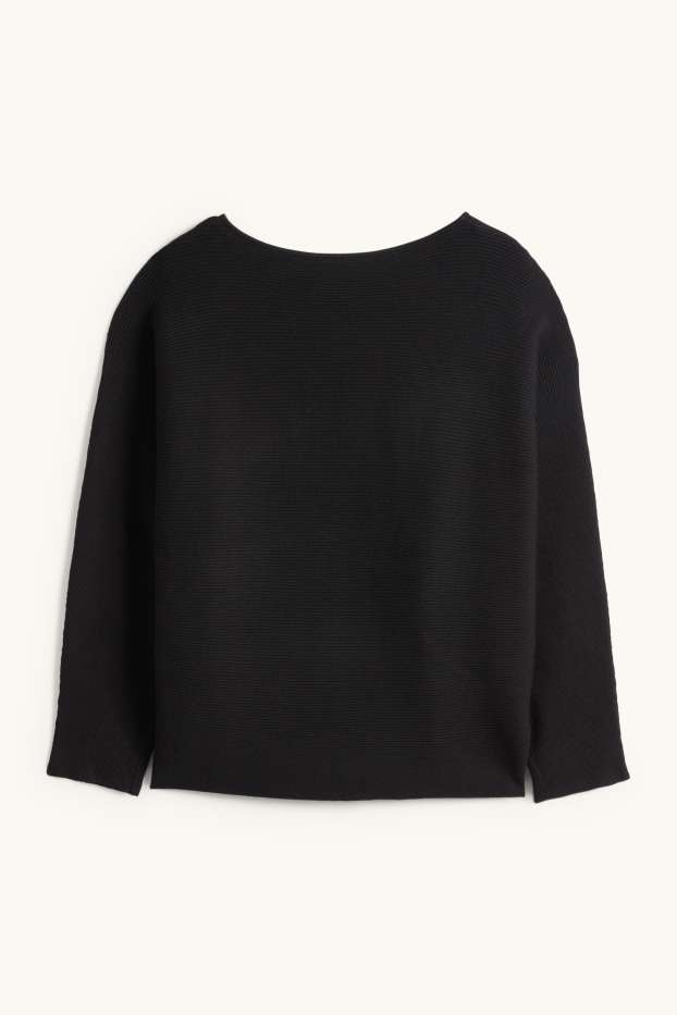 Dona - Jersei amb el coll en punta - acanalat - negre