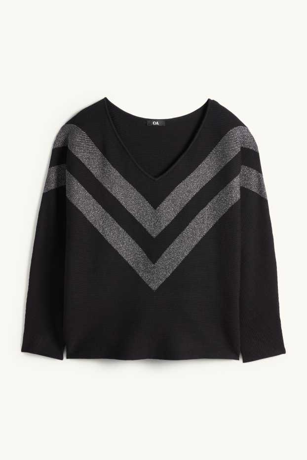 Dona - Jersei amb el coll en punta - acanalat - negre