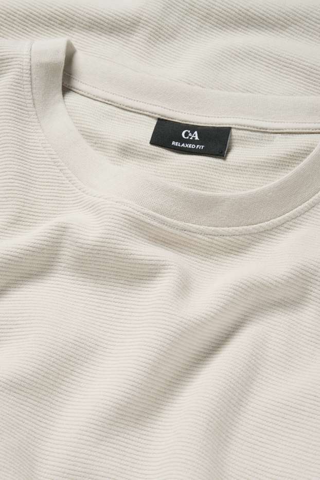 Heren - Longsleeve - relaxed fit - geribd - licht beige