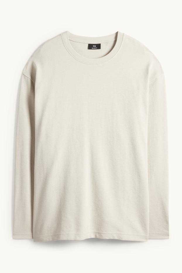 Heren - Longsleeve - relaxed fit - geribd - licht beige