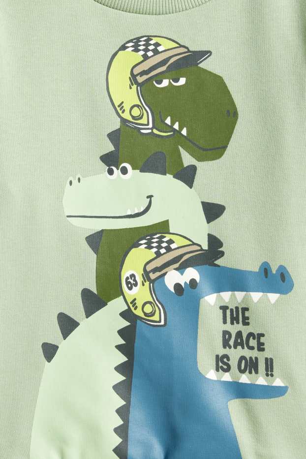 Bambini - Confezione da 3 - motivo dinosauri e ruspa - felpa - verde chiaro
