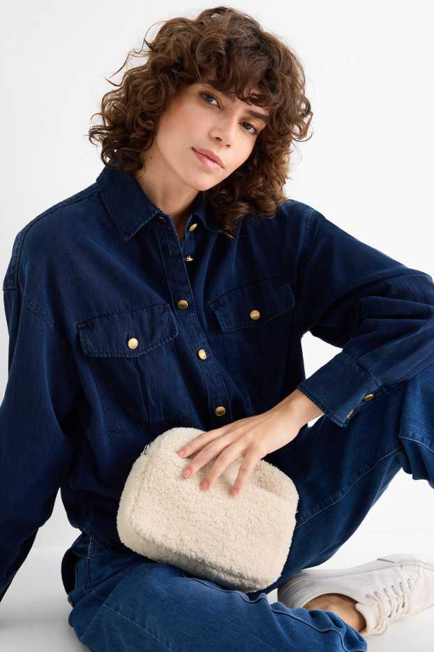 Damen - Teddy-Umhängetasche mit abnehmbarem Taschengurt - cremefarben