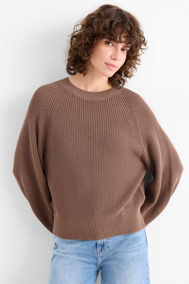 Women - Jumper - ribbed - brown
