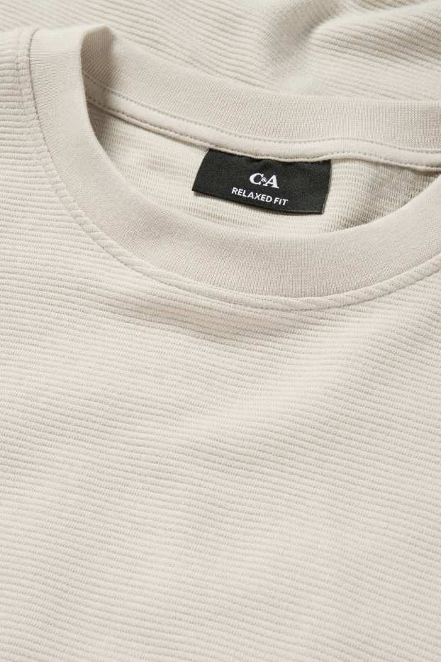 Hommes - Haut à manches longues - relaxed fit - côtelé - beige clair