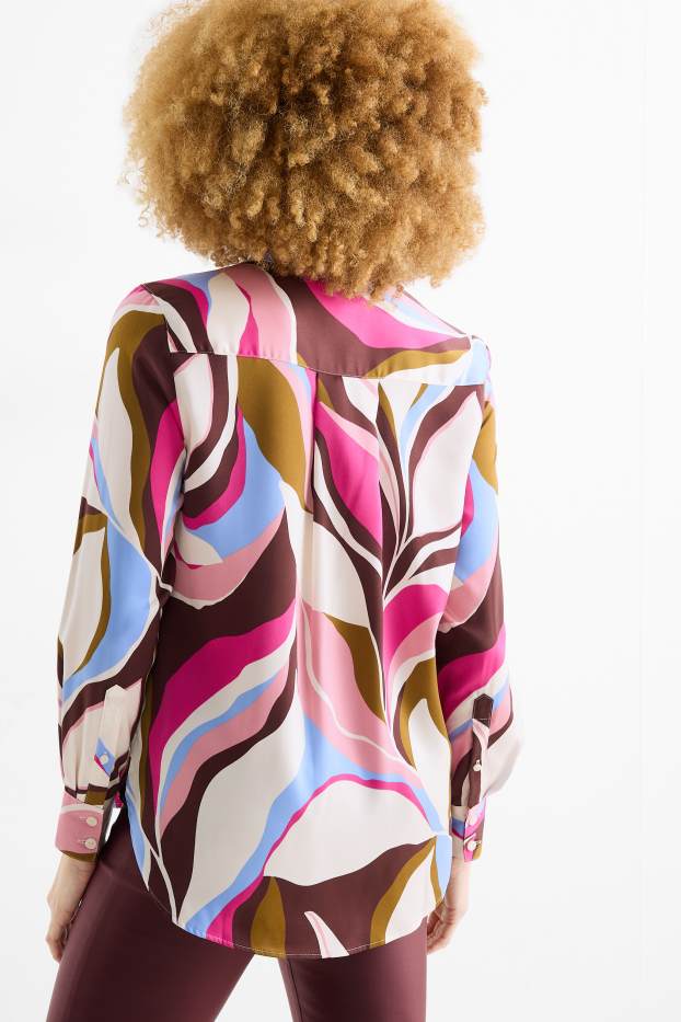 Dames - Satijnen blouse - met patroon - donkerbruin