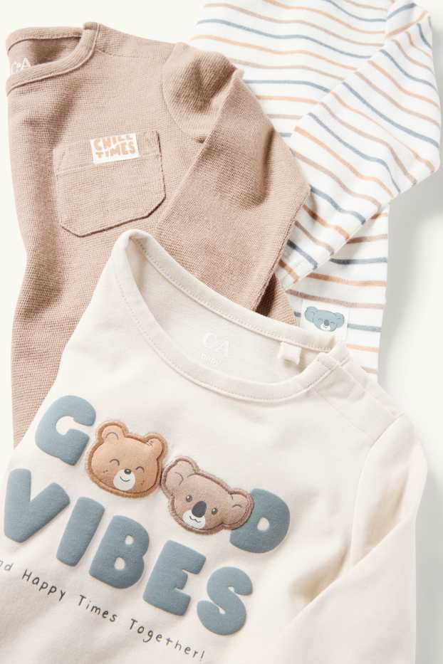 Baby Buben - Multipack 3er - Bärchen und Koala - Baby-Langarmshirt - cremeweiß