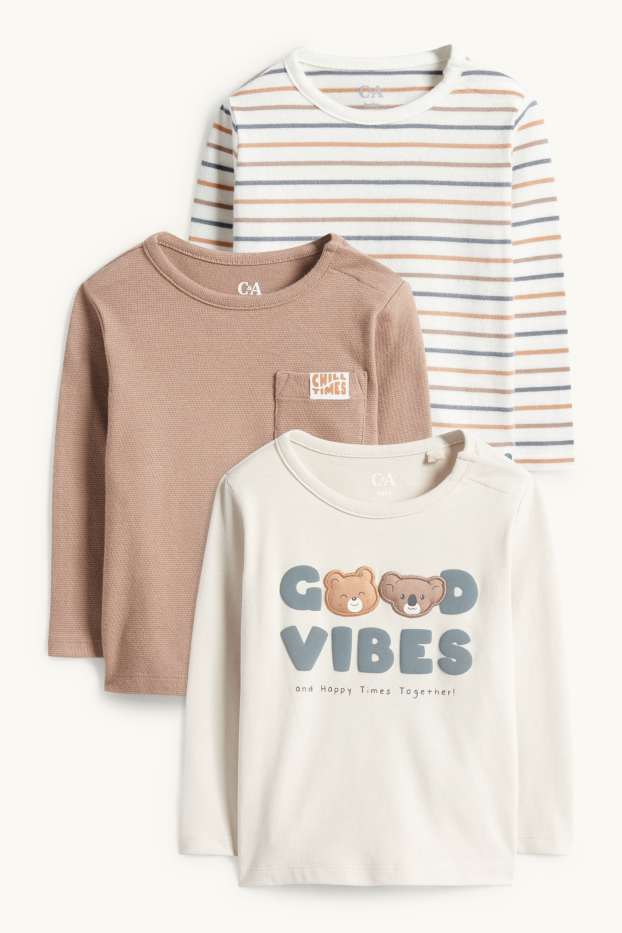 Baby Buben - Multipack 3er - Bärchen und Koala - Baby-Langarmshirt - cremeweiß