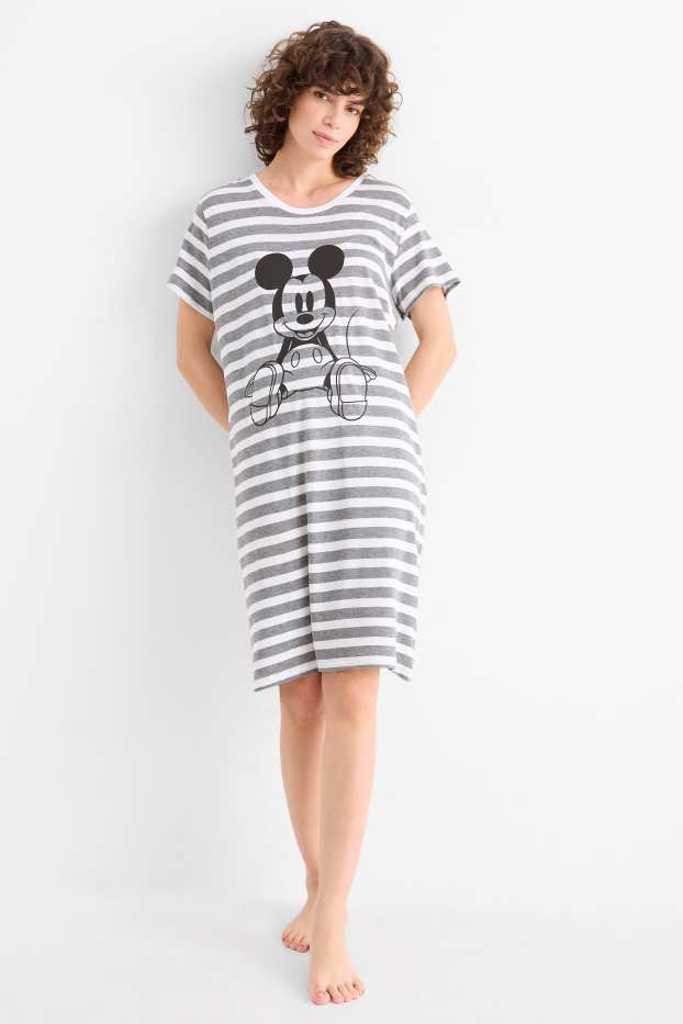 Femei - Cămașă de noapte - cu dungi - Mickey Mouse - gri melanj