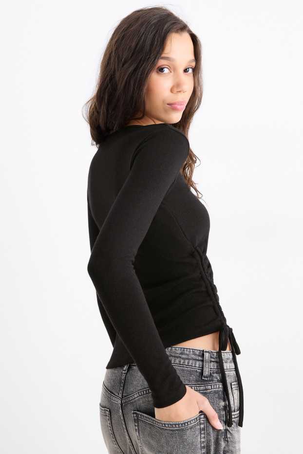 Women - Long sleeve top - slim fit - black