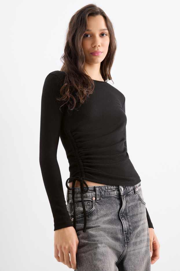 Women - Long sleeve top - slim fit - black