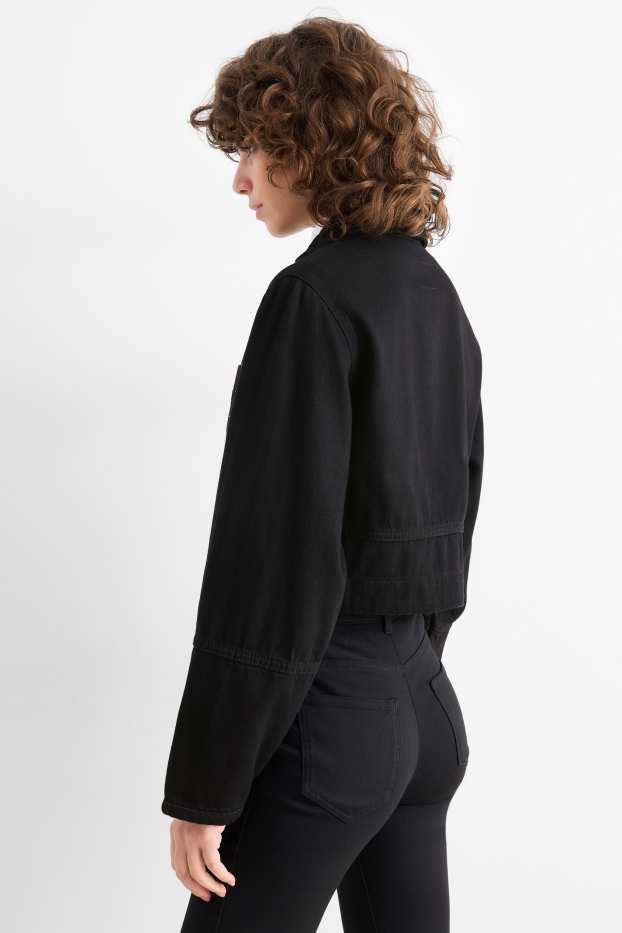 Femmes - Veste courte en jean à strass - noir