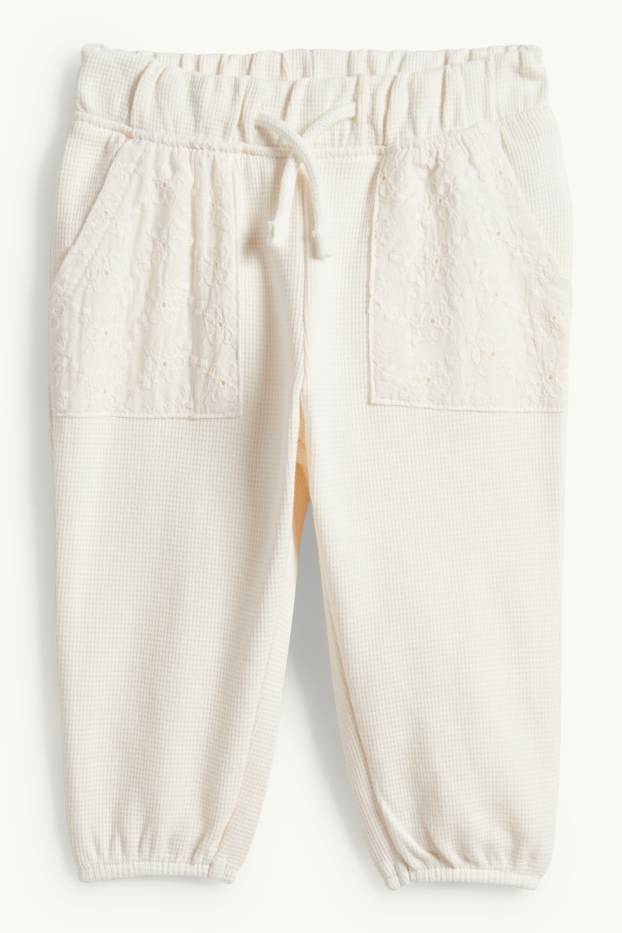 Neonate - Pantaloni sportivi neonate - broderie anglaise - tramati - bianco crema