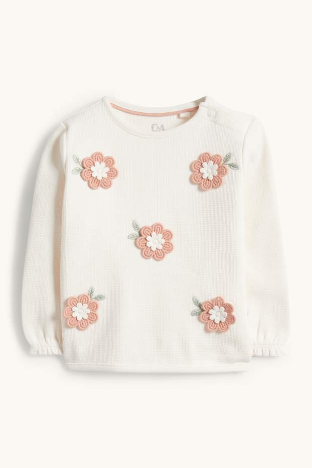Bebeluși - fete - Floricele - bluză de molton bebeluși,  cu aplicații croșetate - structurată - crem