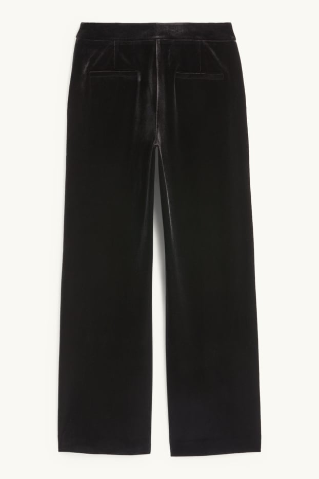 Damen - Samthose - Mid Waist - Wide Leg - schwarz