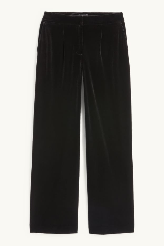 Damen - Samthose - Mid Waist - Wide Leg - schwarz
