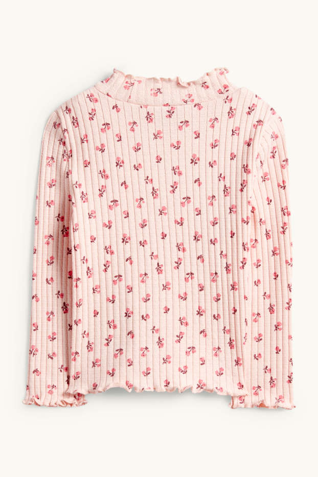 Kinderen: meisjes - Longsleeve - geribd - gebloemd - roze