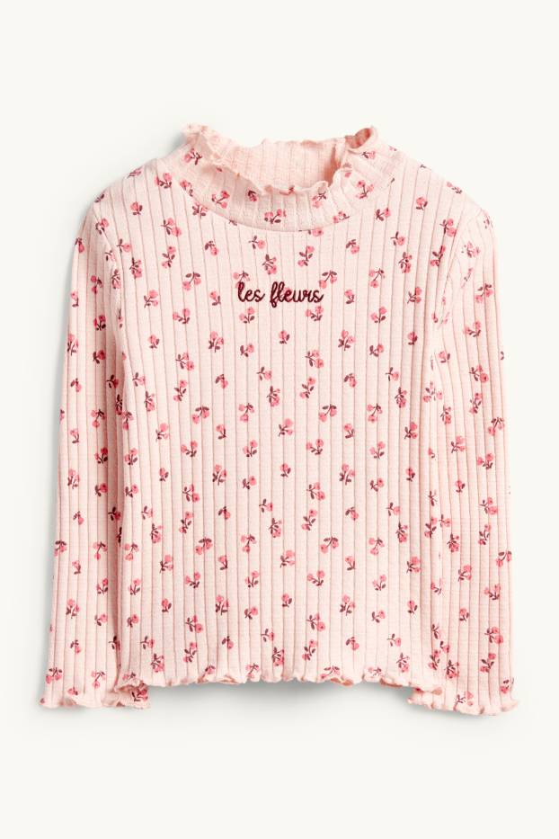 Kinderen: meisjes - Longsleeve - geribd - gebloemd - roze