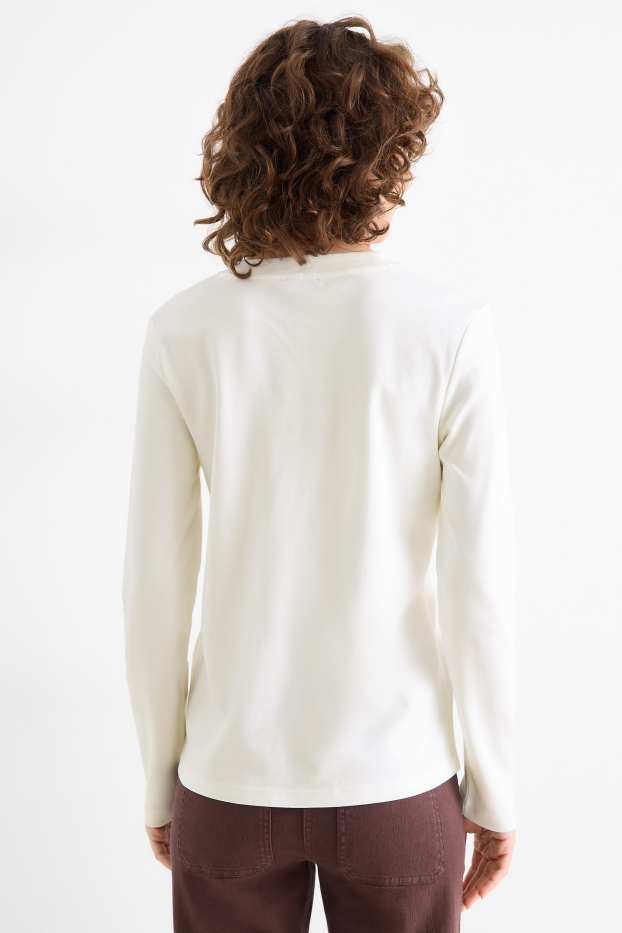 Femmes - Haut à manches longues avec pierres de strass - regular fit - blanc