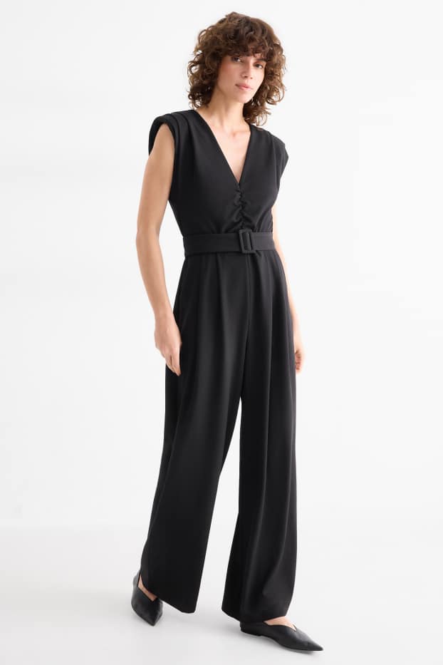 Damen - Jumpsuit mit Gürtel - schwarz