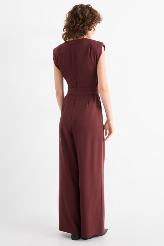 Damen - Jumpsuit mit Gürtel - dunkelbraun