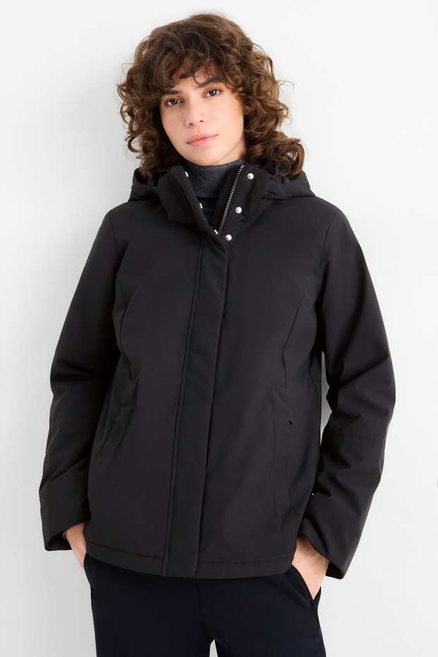 Damen - Jacke mit Kapuze - gefüttert - wasserabweisend - schwarz