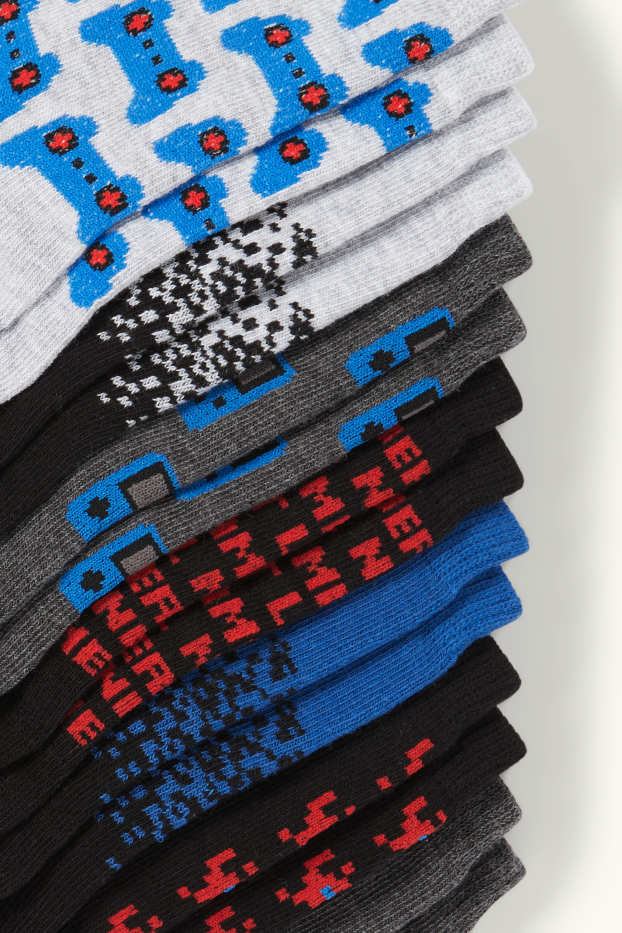 Copii - Băieți - Multipack 7 perechi - gaming - șosete cu motive - gri deschis