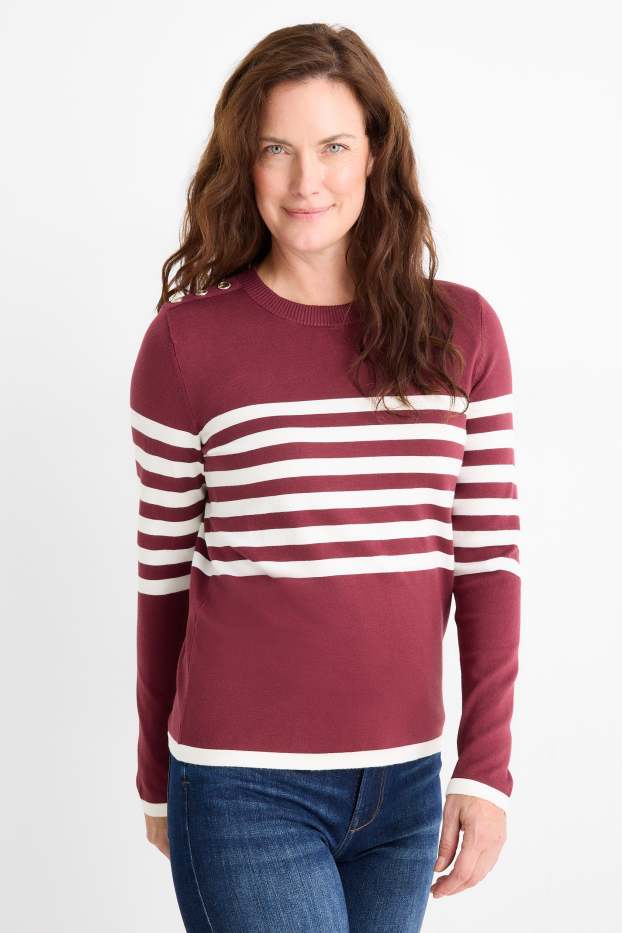Women - Jumper - striped - bordeaux / white