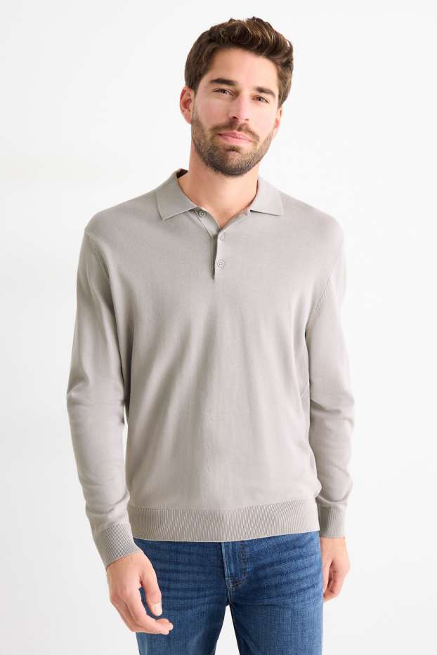Home - Polo de mànigues llargues - de punt - gris clar