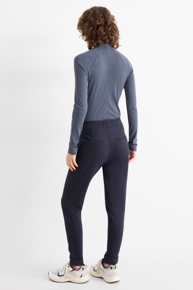 Femei - Pantaloni din jerseu - talie medie - tapered fit - albastru închis