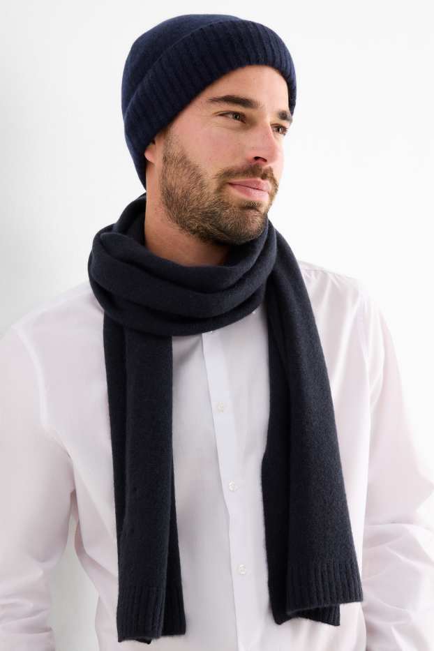 Men - Cashmere scarf - dark blue
