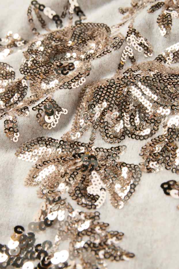 Women - Long sleeve top - regular fit - shiny - beige