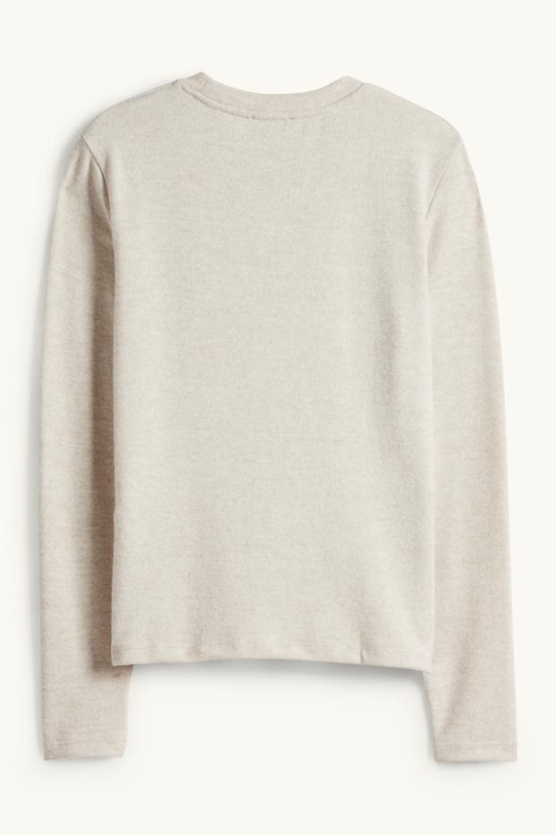 Women - Long sleeve top - regular fit - shiny - beige