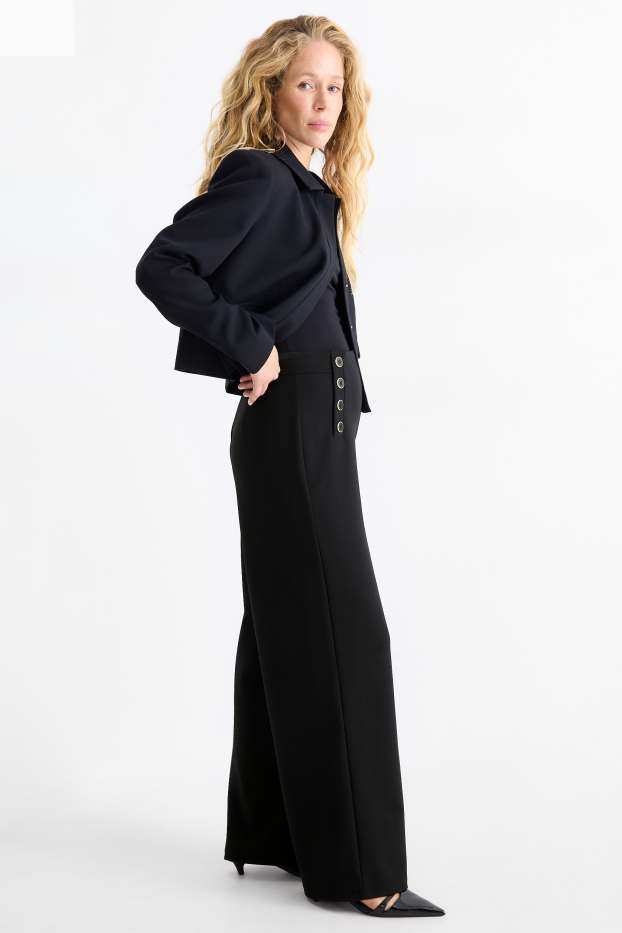 Damen - Jersey-Hose - Mid Waist - Wide Leg - schwarz