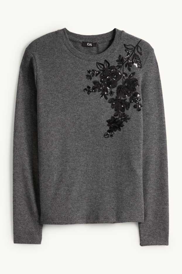 Mujer - Camiseta de manga larga - regular fit - brillos - gris