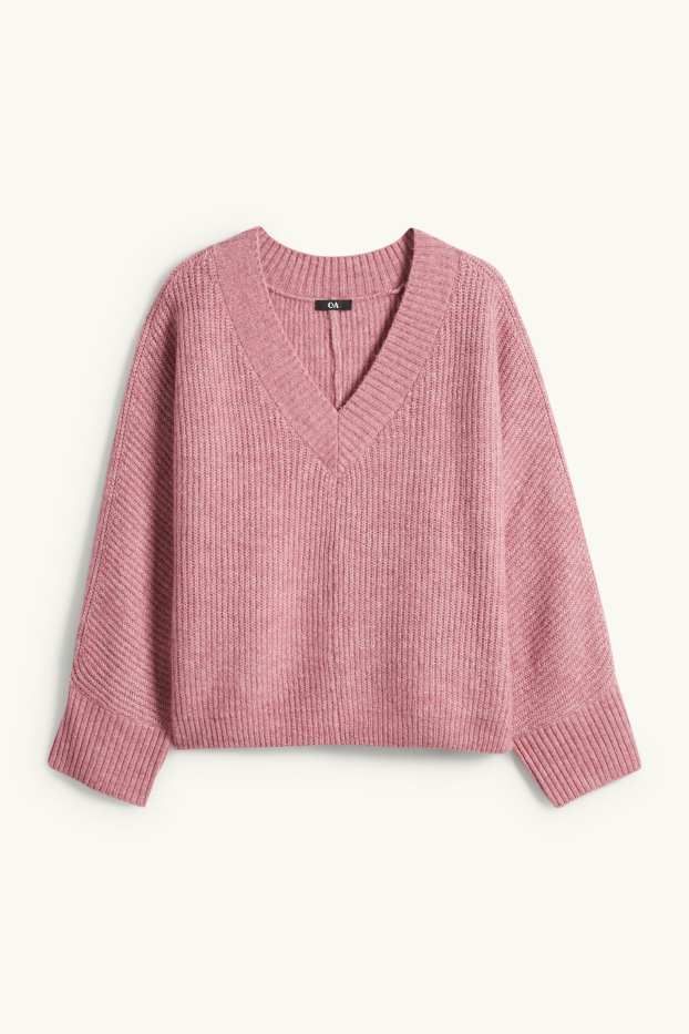 Dona - Jersei amb el coll en punta - acanalat - rosa