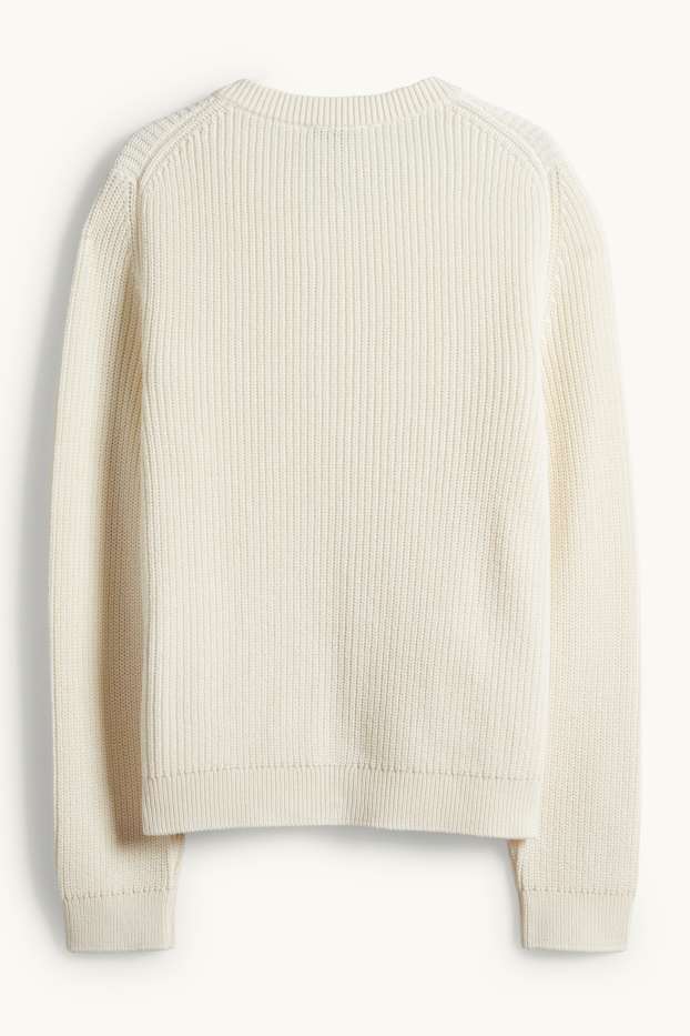 Dames - Gebreid vest - ribstof - crèmekleurig