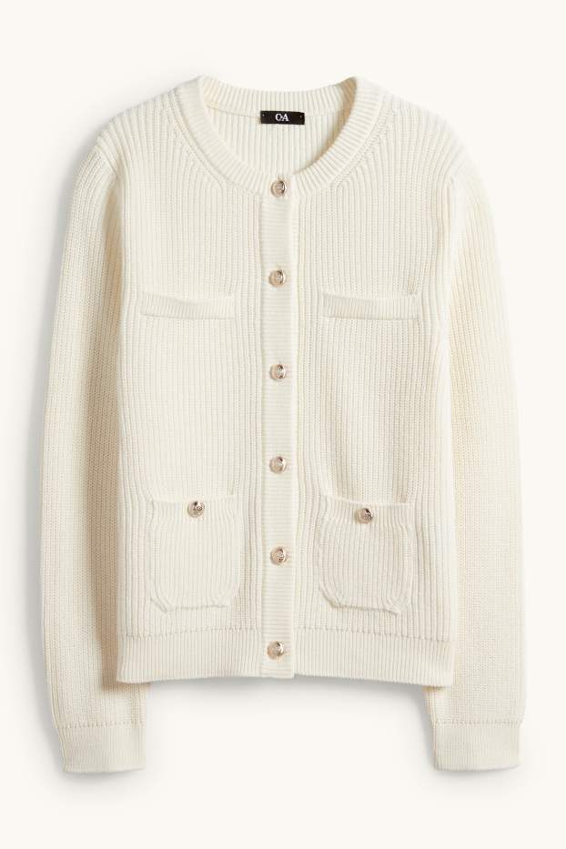 Dames - Gebreid vest - ribstof - crèmekleurig