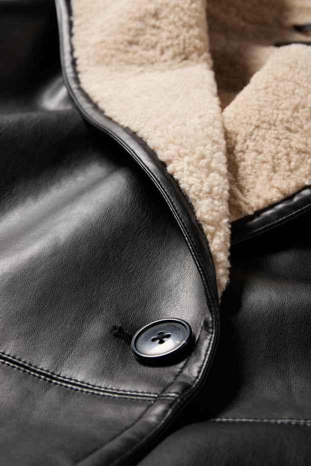 Femmes - Manteau imitation mouton - synthétique - noir