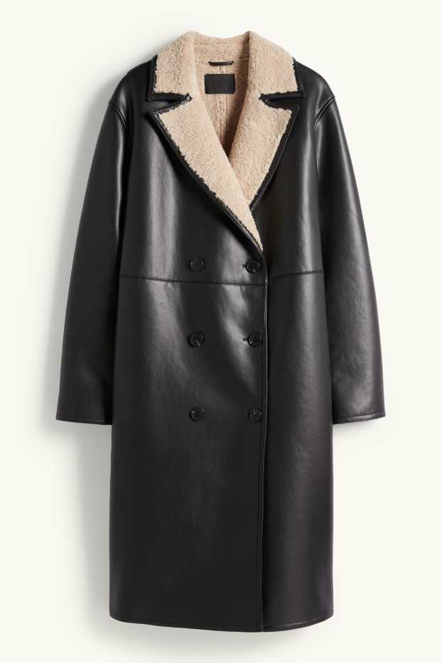 Femmes - Manteau imitation mouton - synthétique - noir