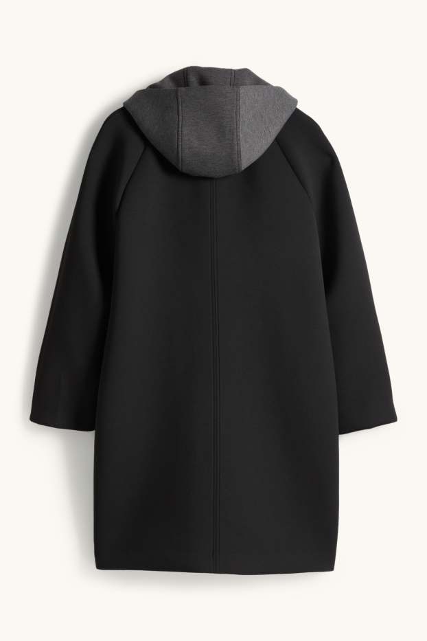 Femei - Palton cu glugă - negru
