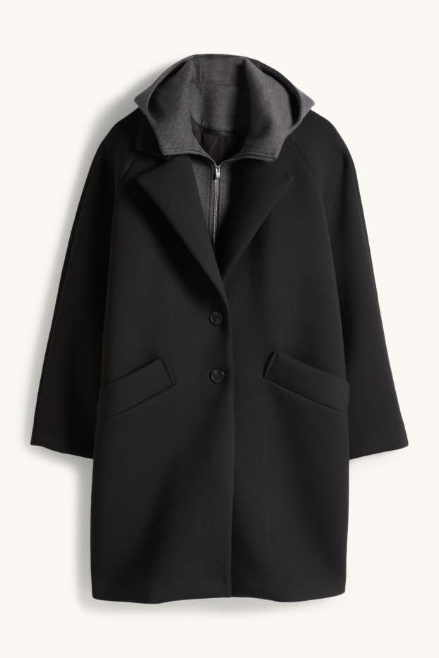 Femei - Palton cu glugă - negru