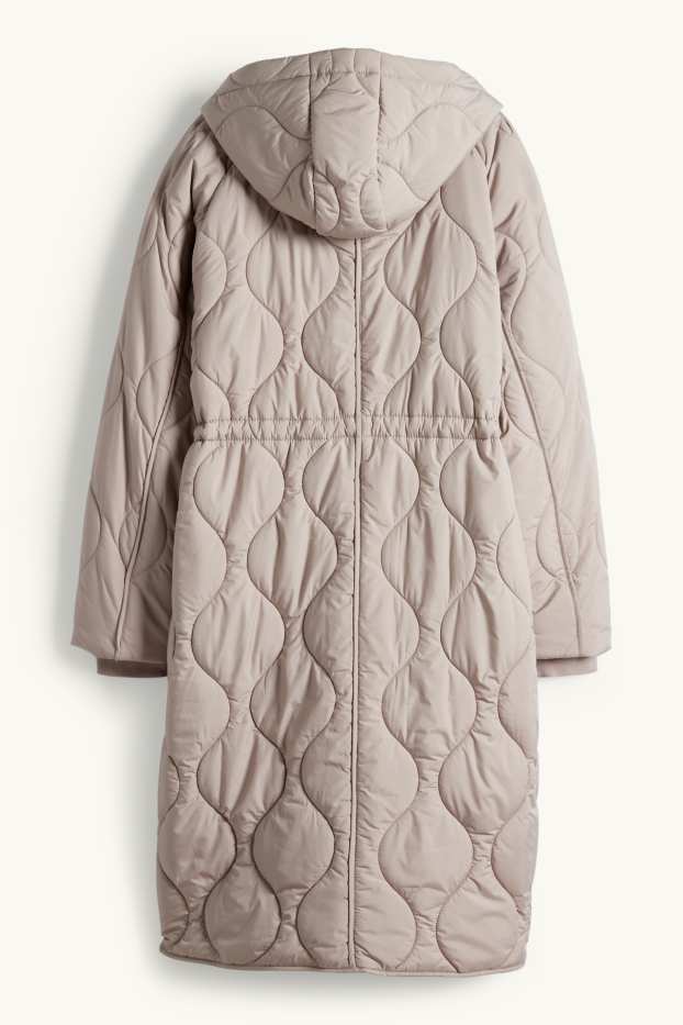 Femmes - Doudoune longue à capuche - beige