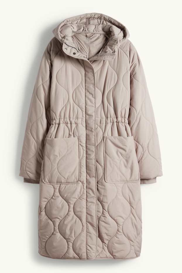 Femmes - Doudoune longue à capuche - beige