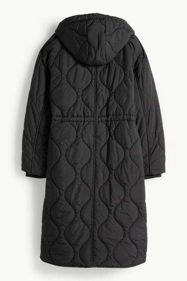 Femei - Palton matlasat cu glugă - negru