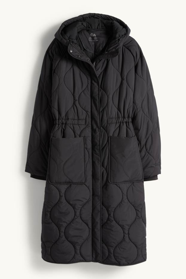 Femei - Palton matlasat cu glugă - negru