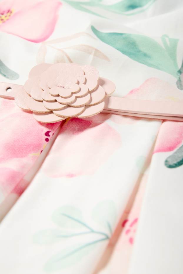 Enfants filles - Fleurs - robe à ceinture - style festif - blanc