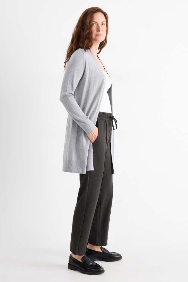 Dames - Jersey broek - mid waist - tapered fit - donkergrijs